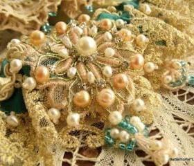 Bridal Garter- Wedding Garter Toss Heirloom set Silk Bead Rhinestone Pearls turquoise BLUE--o.o.a.k