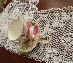 UNIQUE 84' LONG ~Hand made design Crochet Lace Table Runner Scarf White ~Wedding 